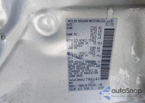 2020 Nissan Rogue S Intelligent Awd z USA, uszkodzony, nr VIN 5N1AT2MV8LC786142